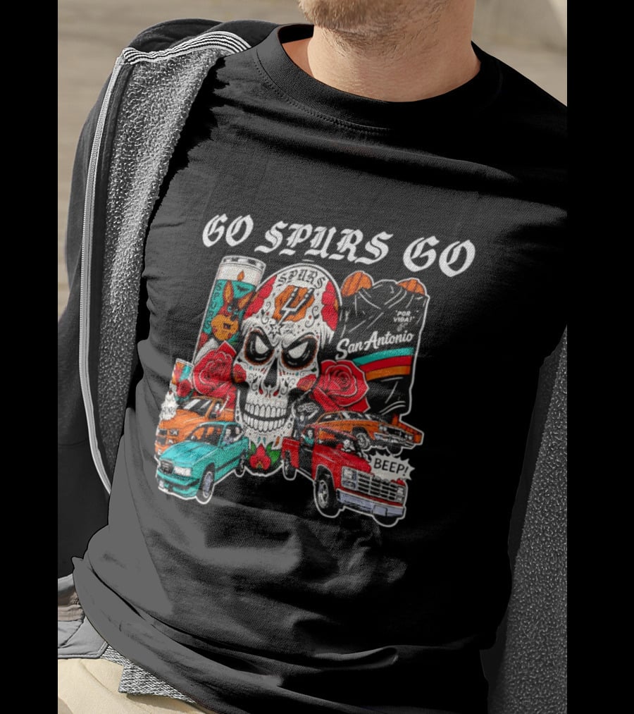 San Antonio Spurs Skull Lowriders Go Spurs Go Fiesta Por Vida T-Shirt