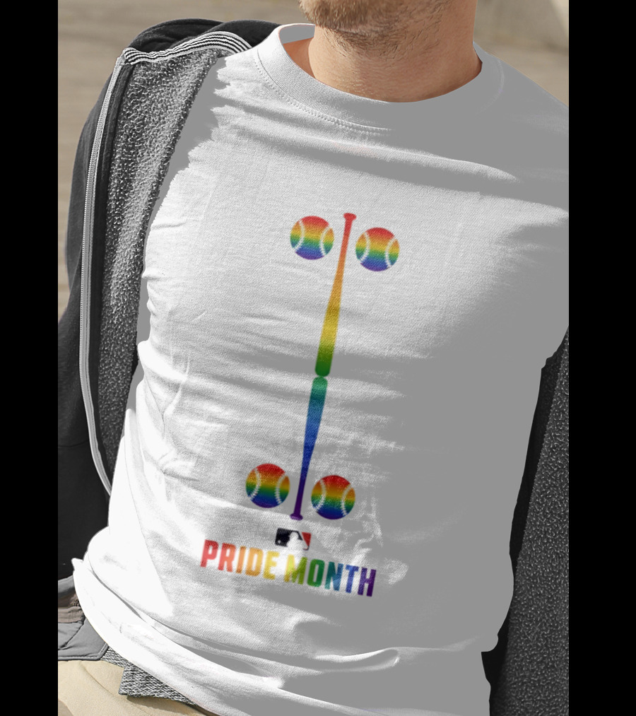 2026 MLB Pride Month Rainbow Baseball Bat And Balls T-Shirt