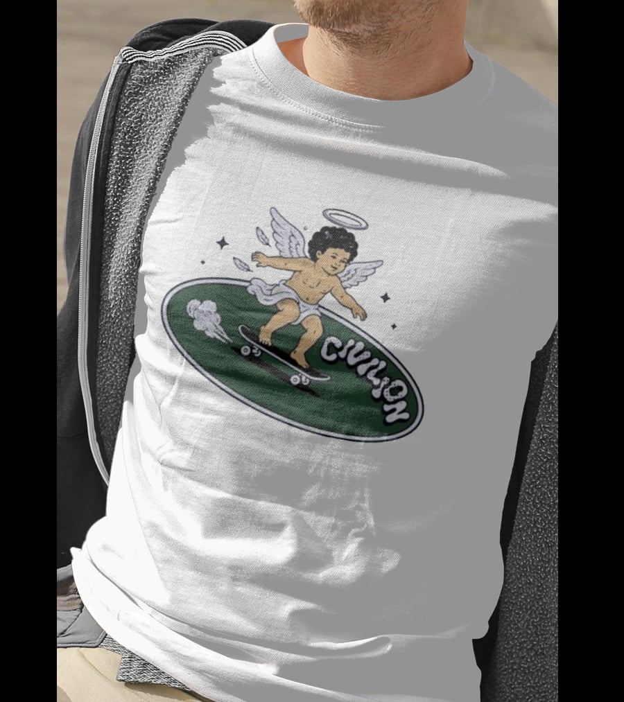 Skateboarding Angel Civilian Halo Wings T-Shirt