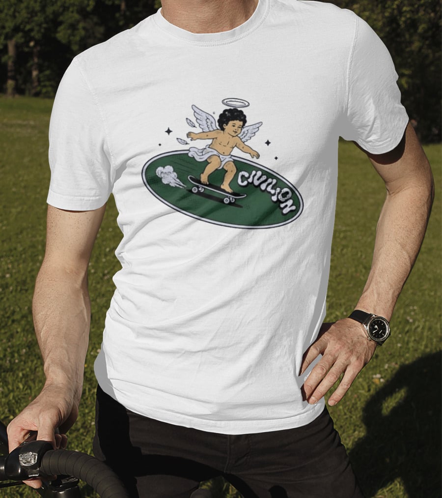 Skateboarding Angel Civilian Halo Wings T-Shirt