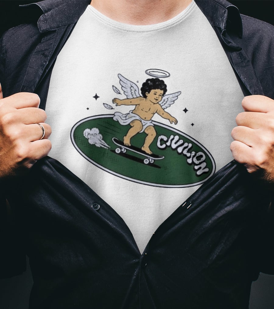 Skateboarding Angel Civilian Halo Wings T-Shirt