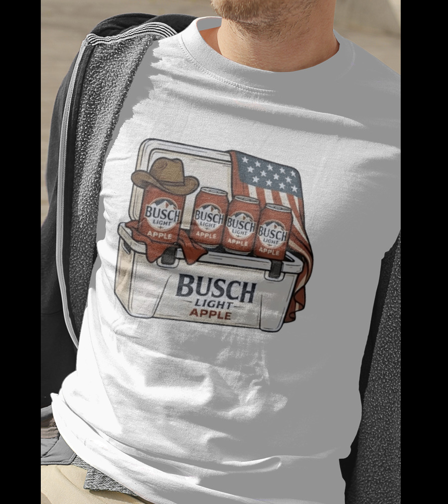 Busch Light Apple American Flag Cowboy Hat Cooler T-Shirt