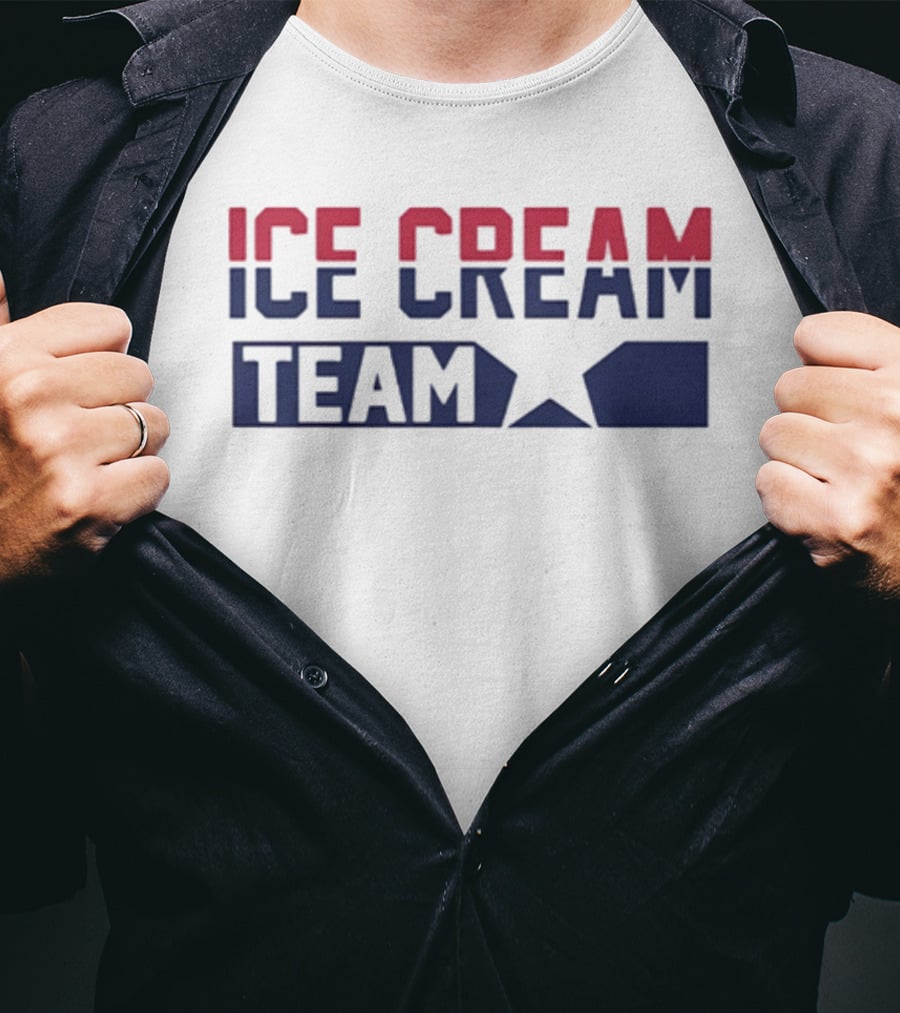 ICE CREAM TEAM Text With Red And Blue Block Lettering T-Shirt