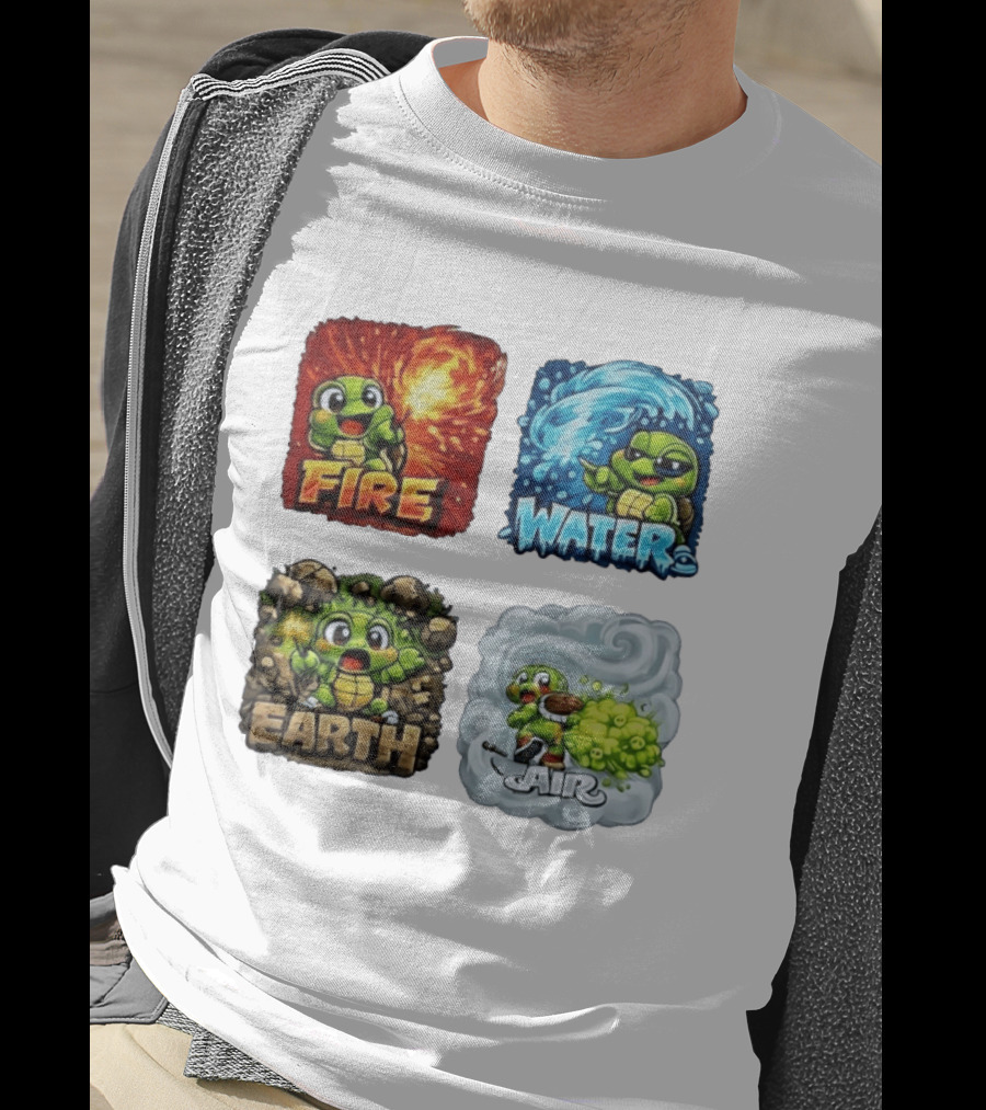 Fire Water Earth Air Turtle Cartoon Baby Elements Quadrant T-Shirt