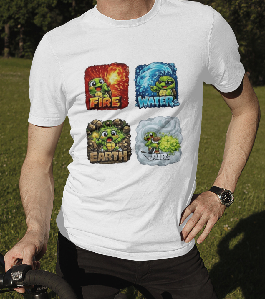 Fire Water Earth Air Turtle Cartoon Baby Elements Quadrant T-Shirt
