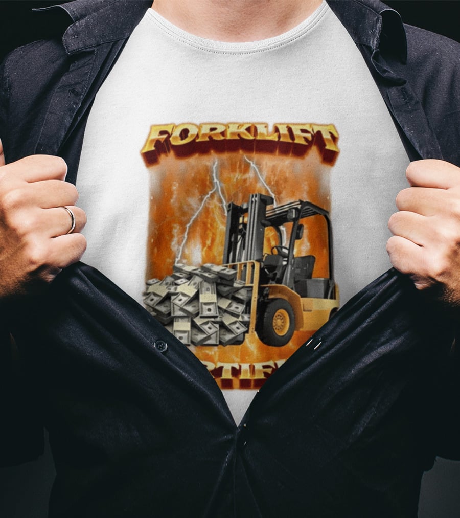 Forklift Certified Forklift Carrying Cash With Lightning T-Shirt