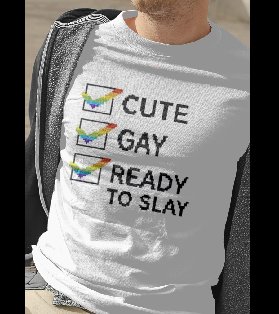 Cute Gay Ready To Slay Checkbox Rainbow Pixel T-Shirt