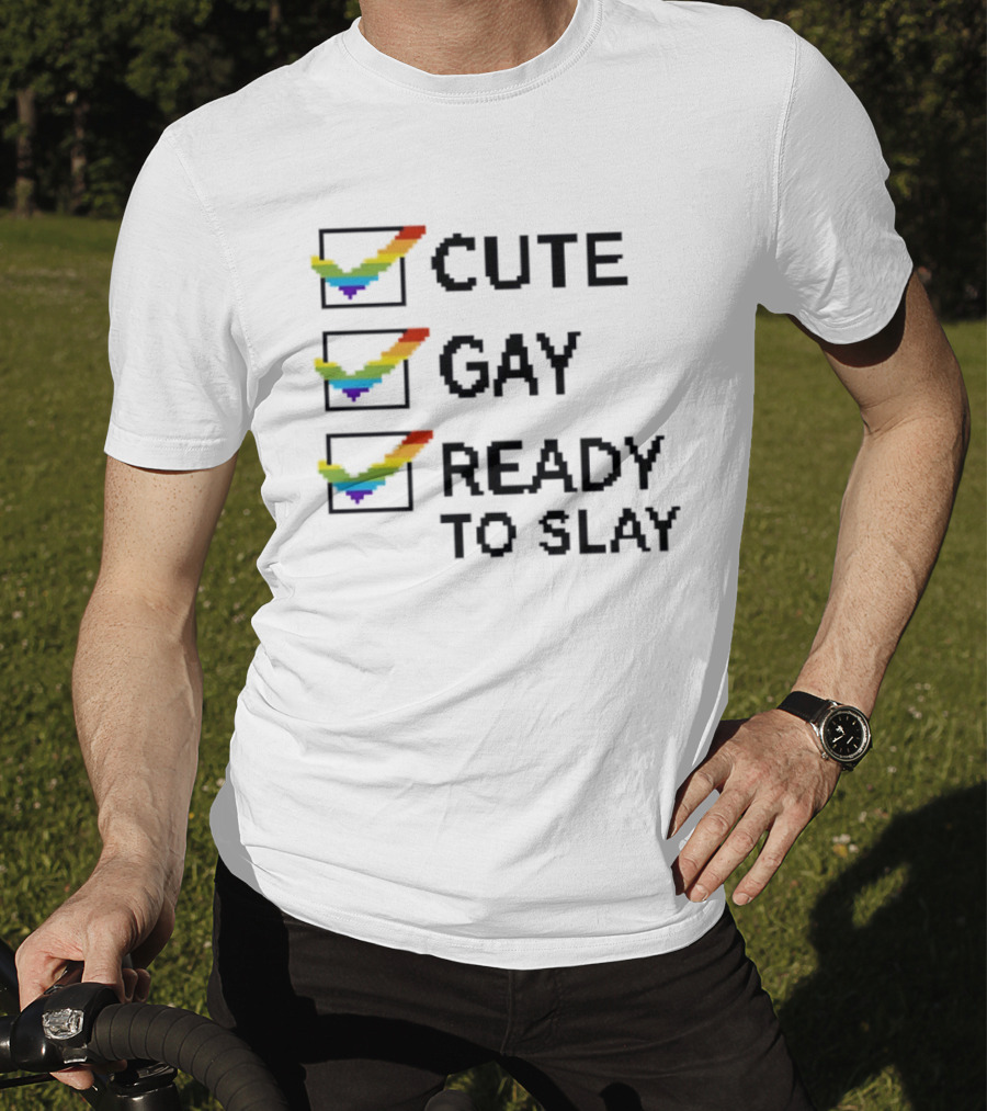 Cute Gay Ready To Slay Checkbox Rainbow Pixel T-Shirt