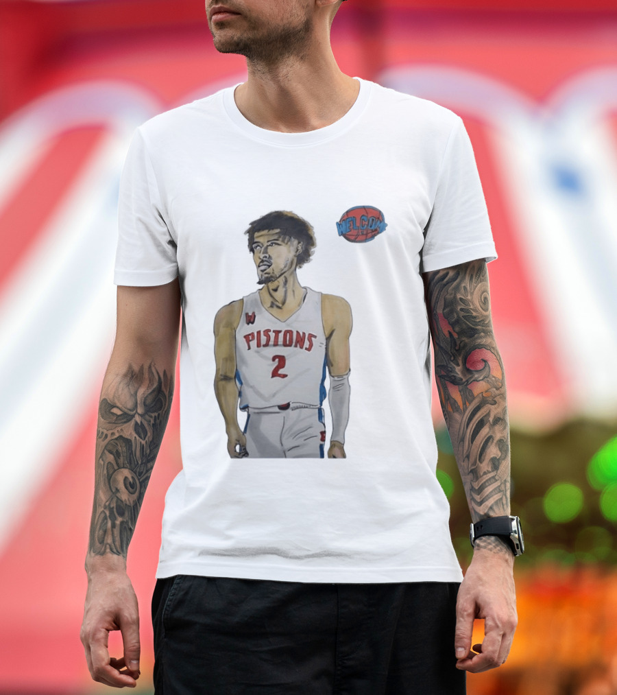 Cade Cunningham Welcome Detroit Pistons Hand Drawn Basketball Player Number 2 T-Shirt