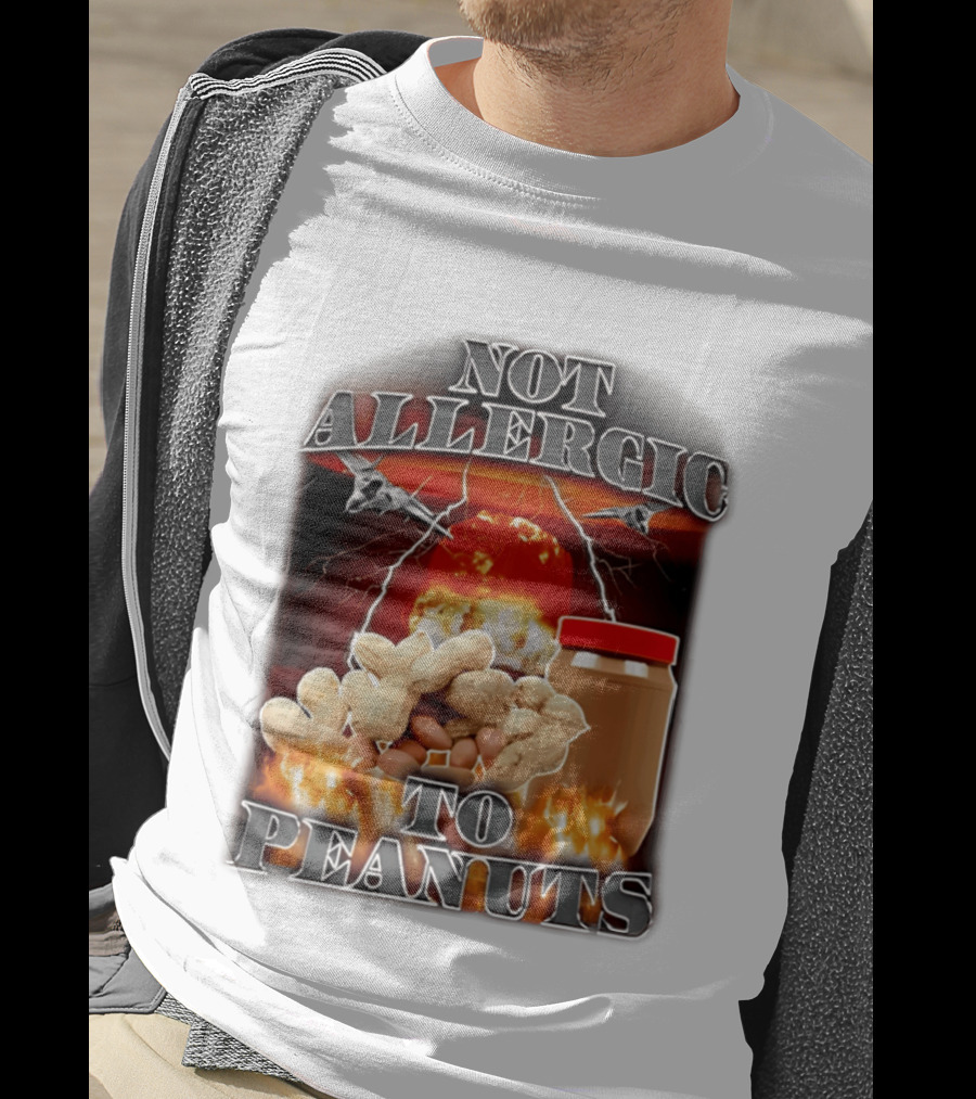 Not Allergic To Peanuts Jar With Explosive Background And Fighter Jets T-Shirt