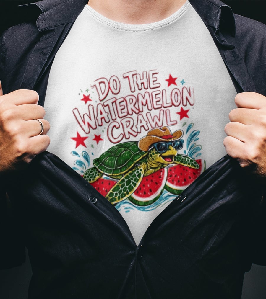 Do The Watermelon Crawl Turtle Cowboy Sunglasses Summer Fun T-Shirt