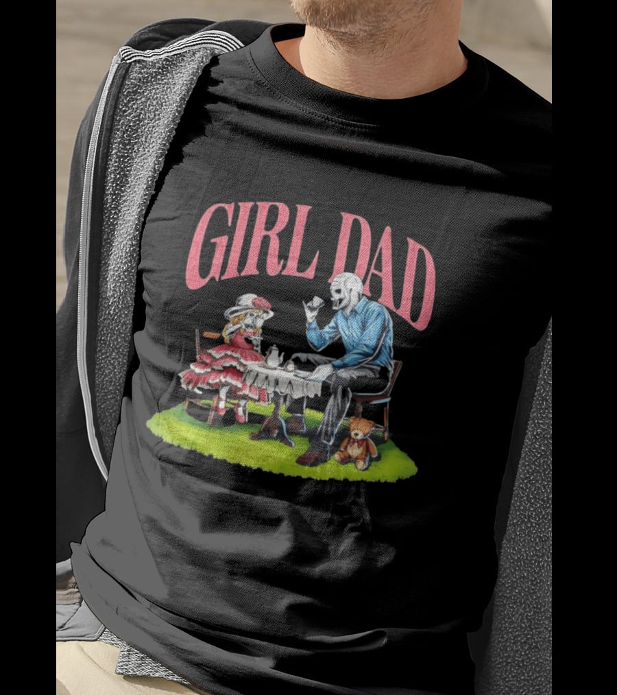 Girl Dad Tea Time With Daughter And Teddy Bear T-Shirt