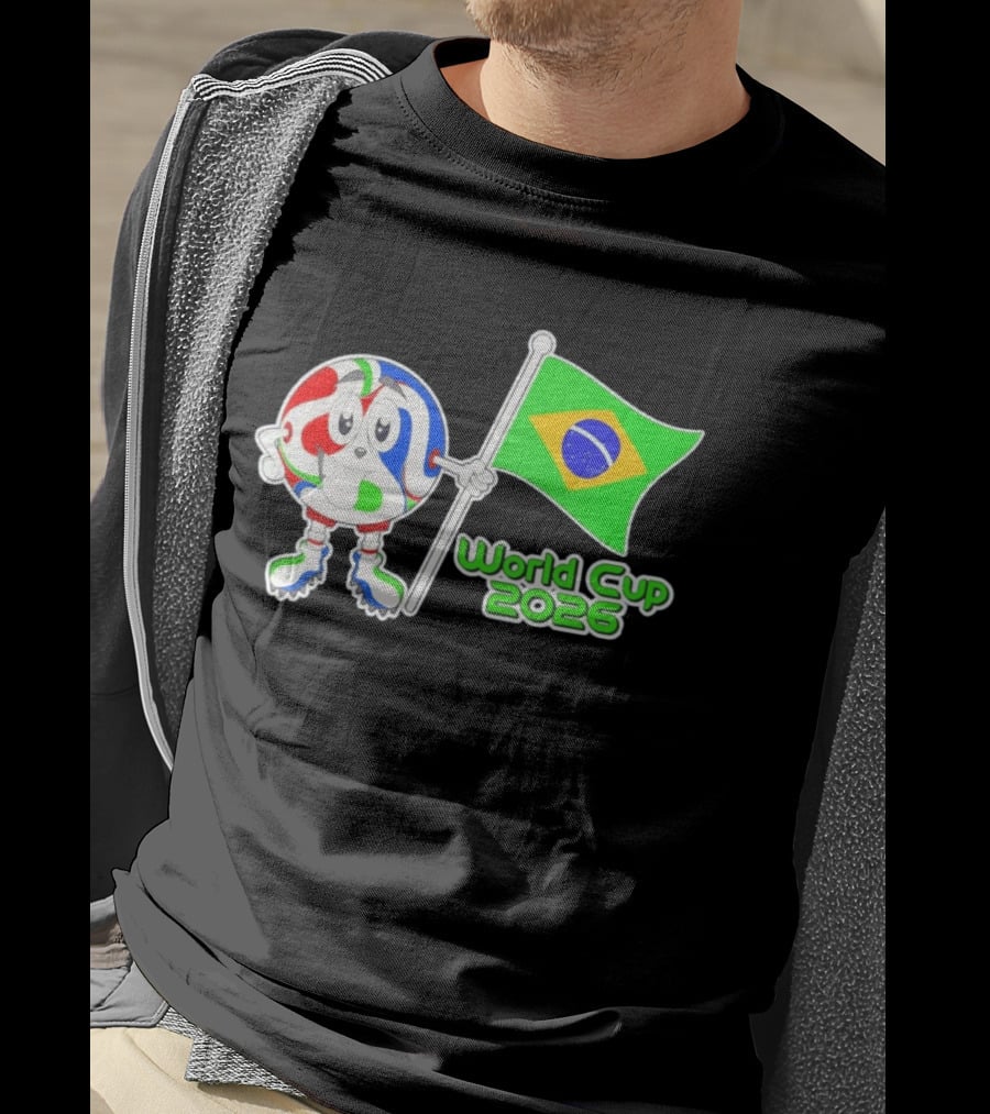 World Cup 2026 Cartoon Character With Brazil Flag Soccer Ball T-Shirt