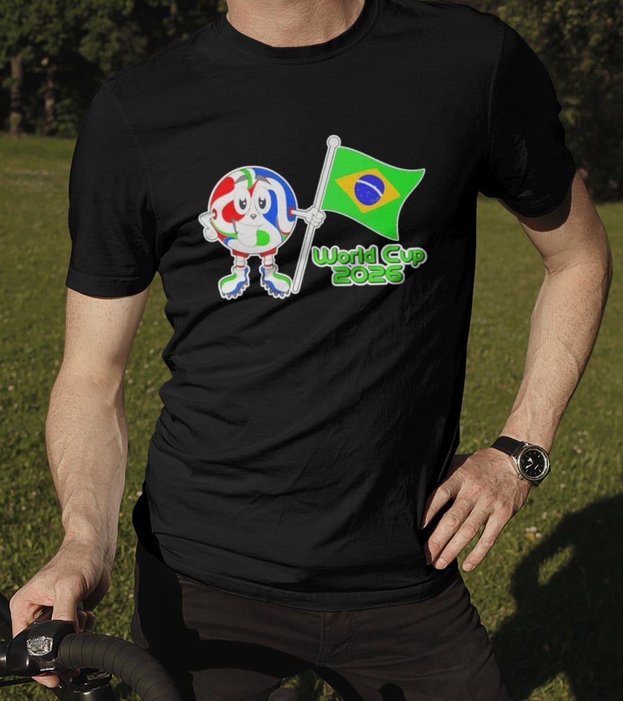 World Cup 2026 Cartoon Character With Brazil Flag Soccer Ball T-Shirt