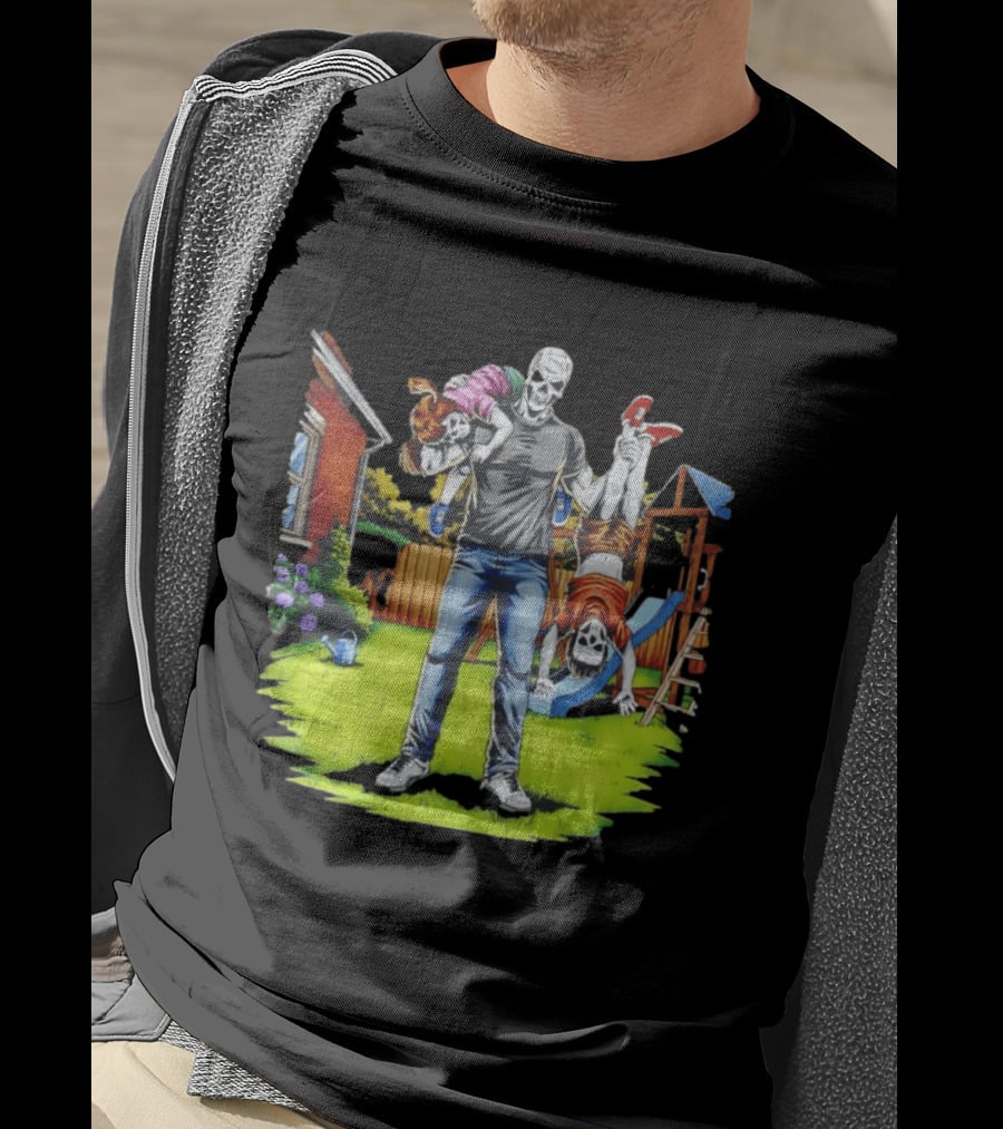Darkest Dad Skeleton Carrying Children Garden Playground Fun Playtime T-Shirt