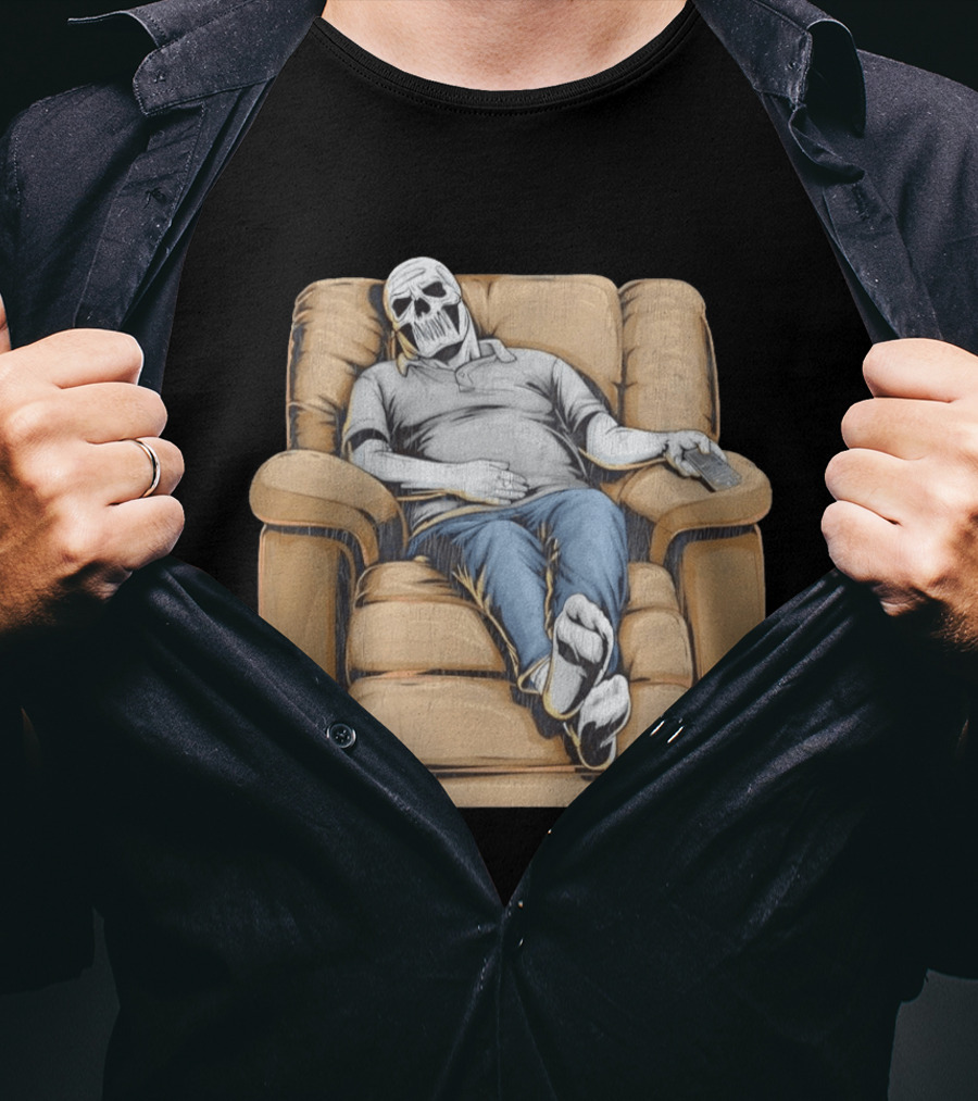 Dying To Relax Skeleton Recliner Couch Potato T-Shirt