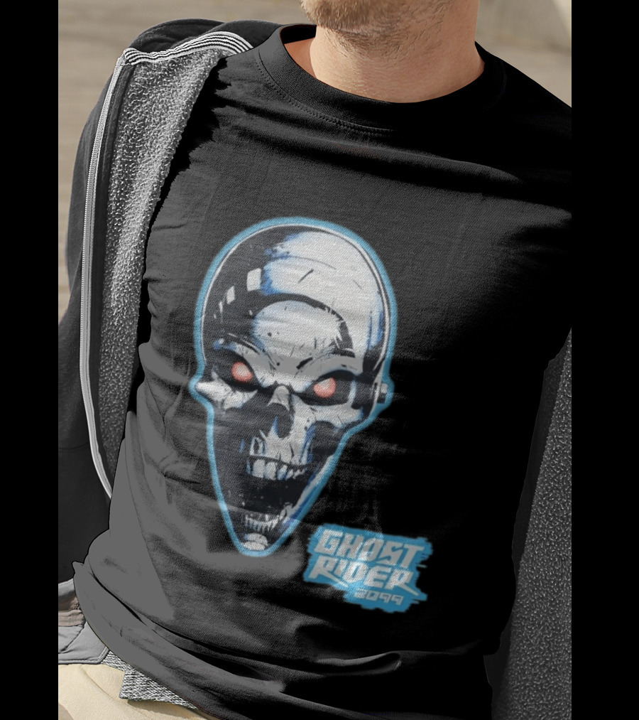Ghost Rider 2099 Chrome Skull Head Red Eyes Iconic Comic T-Shirt