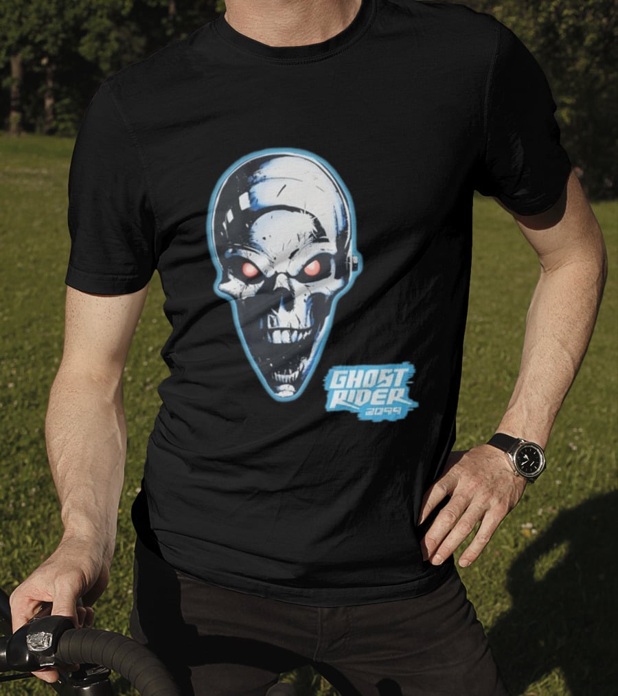 Ghost Rider 2099 Chrome Skull Head Red Eyes Iconic Comic T-Shirt