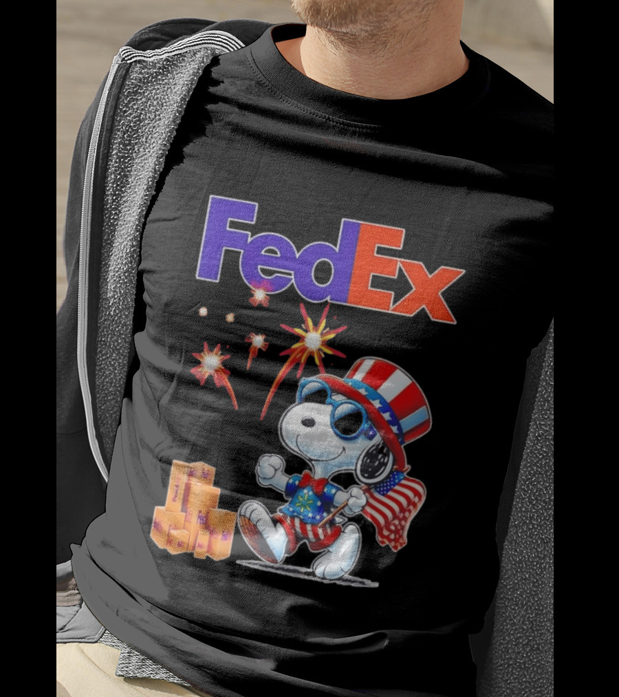 FedEx Snoopy American Flag Fireworks Patriotic Delivery T-Shirt