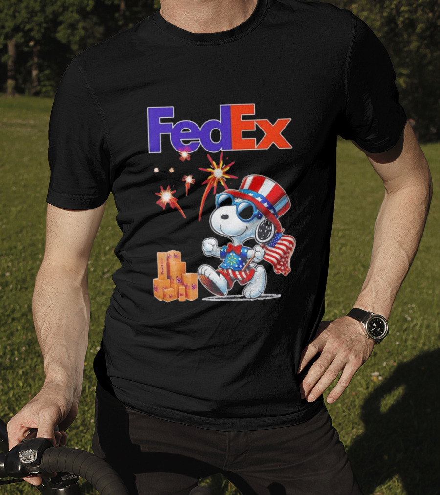 FedEx Snoopy American Flag Fireworks Patriotic Delivery T-Shirt