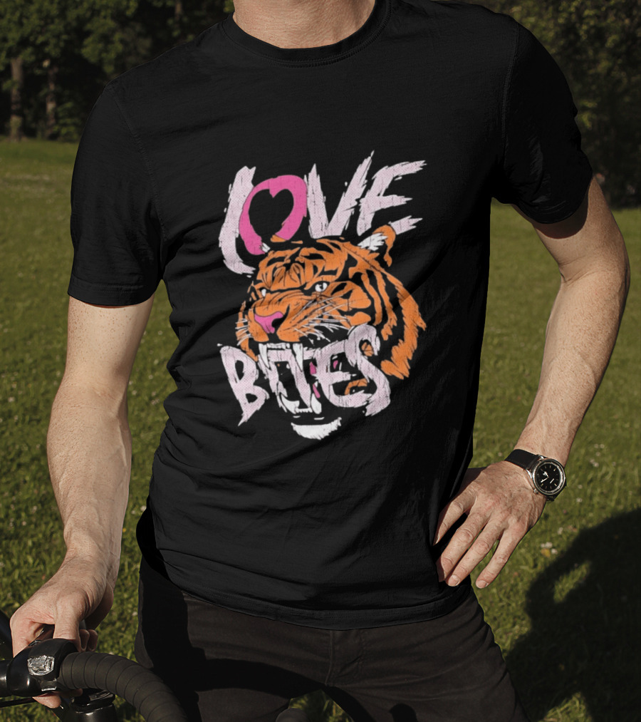 Love Bites Roaring Tiger Face Bold Pink And Orange T-Shirt