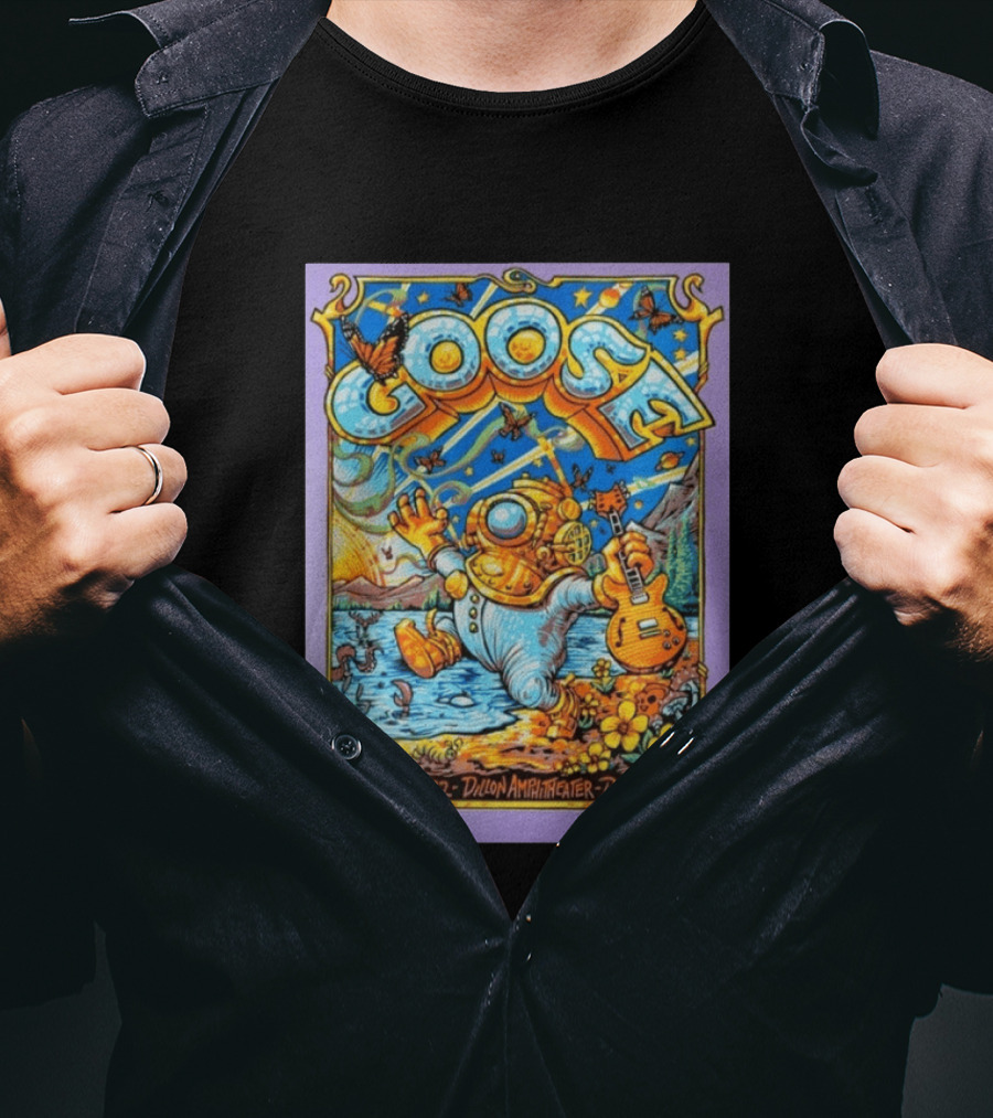 Goose Aug 17 2022 Dillon Amphitheater AJ Masthay Diver Guitar Butterflies T-Shirt