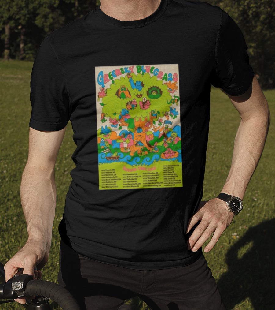 Greensky Bluegrass Summer Tour 2026 Psychedelic Tree Artwork With Tour Dates And Cities T-Shirt