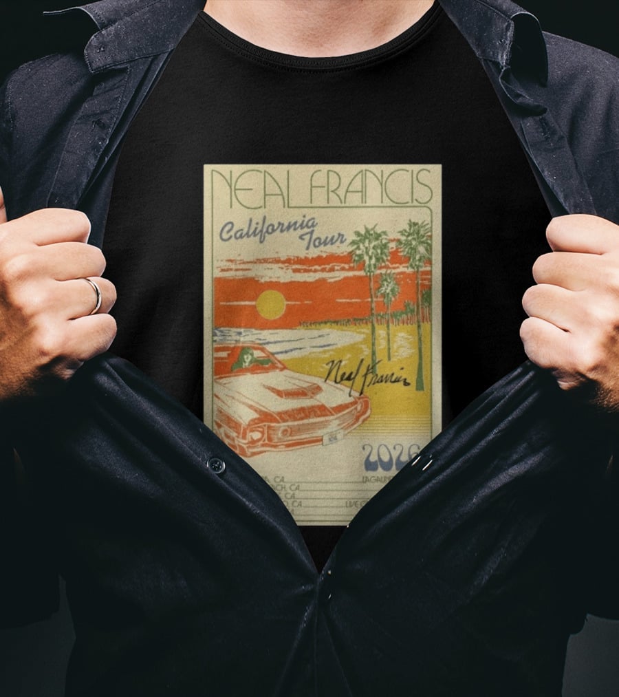 Neal Francis California Tour 2026 Signed Petaluma Solana Beach Los Angeles San Luis Obispo Menlo Park T-Shirt