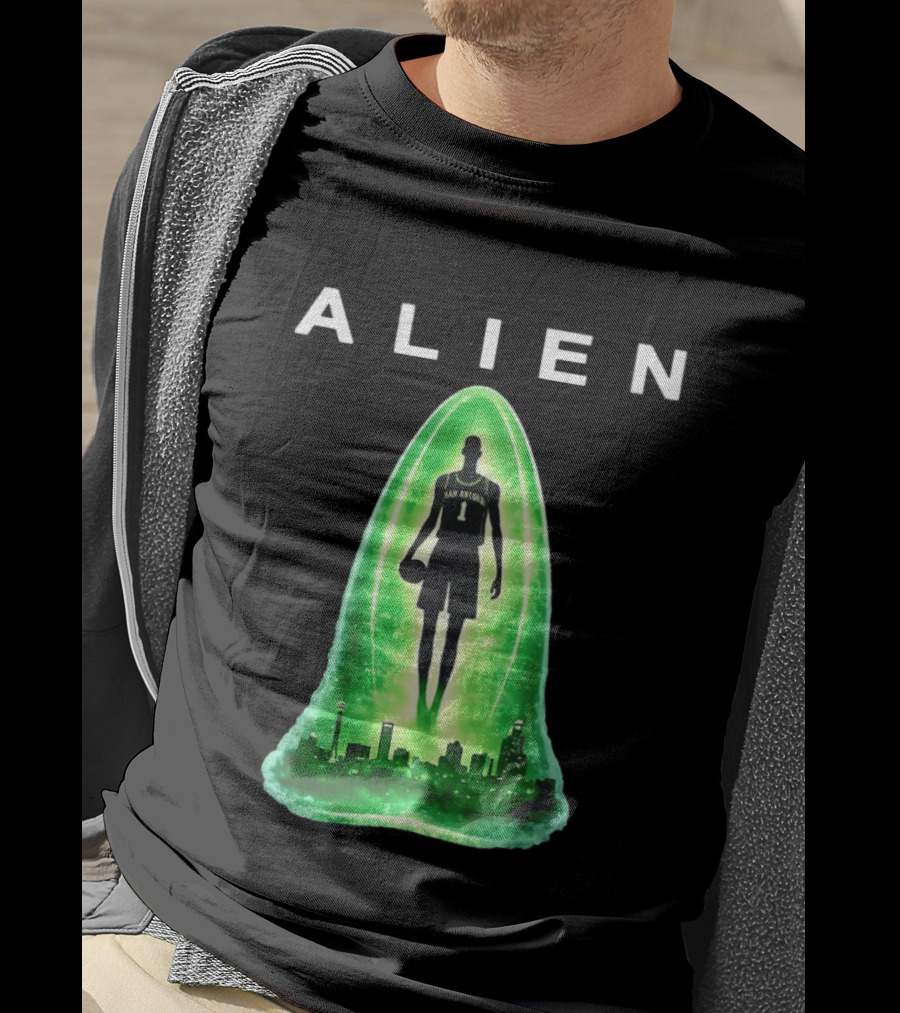 San Antonio Spurs Alien Abduction Victor Wembanyama Basketball Skyline T-Shirt
