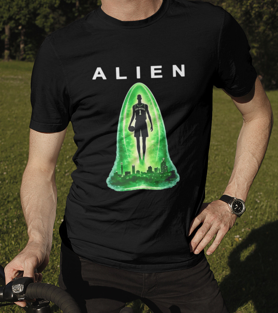 San Antonio Spurs Alien Abduction Victor Wembanyama Basketball Skyline T-Shirt