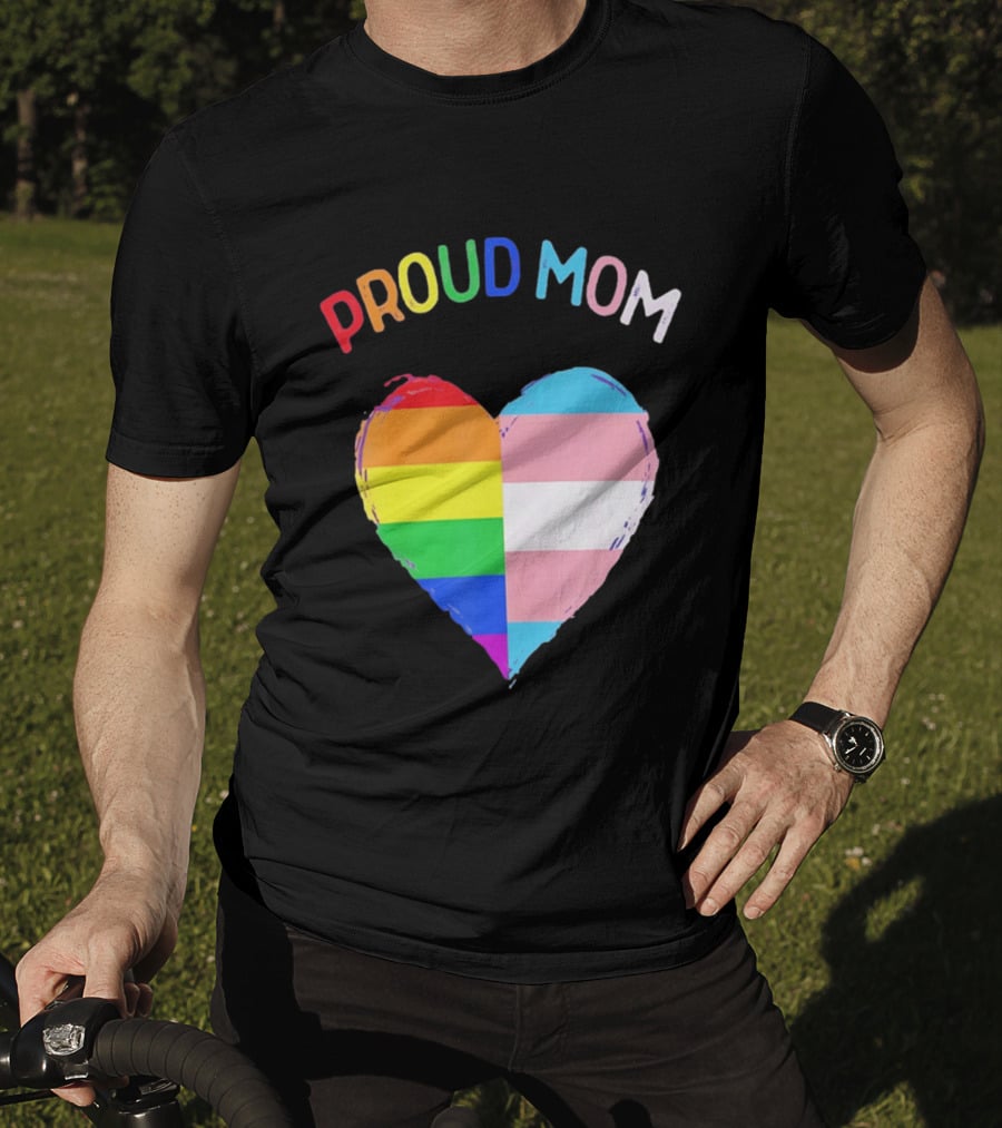 Proud Mom LGBTQ+ Transgender Heart Rainbow T-Shirt