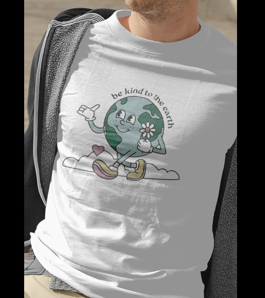 Be Kind To The Earth Cartoon Planet Globe Flower Heart Shoes T-Shirt
