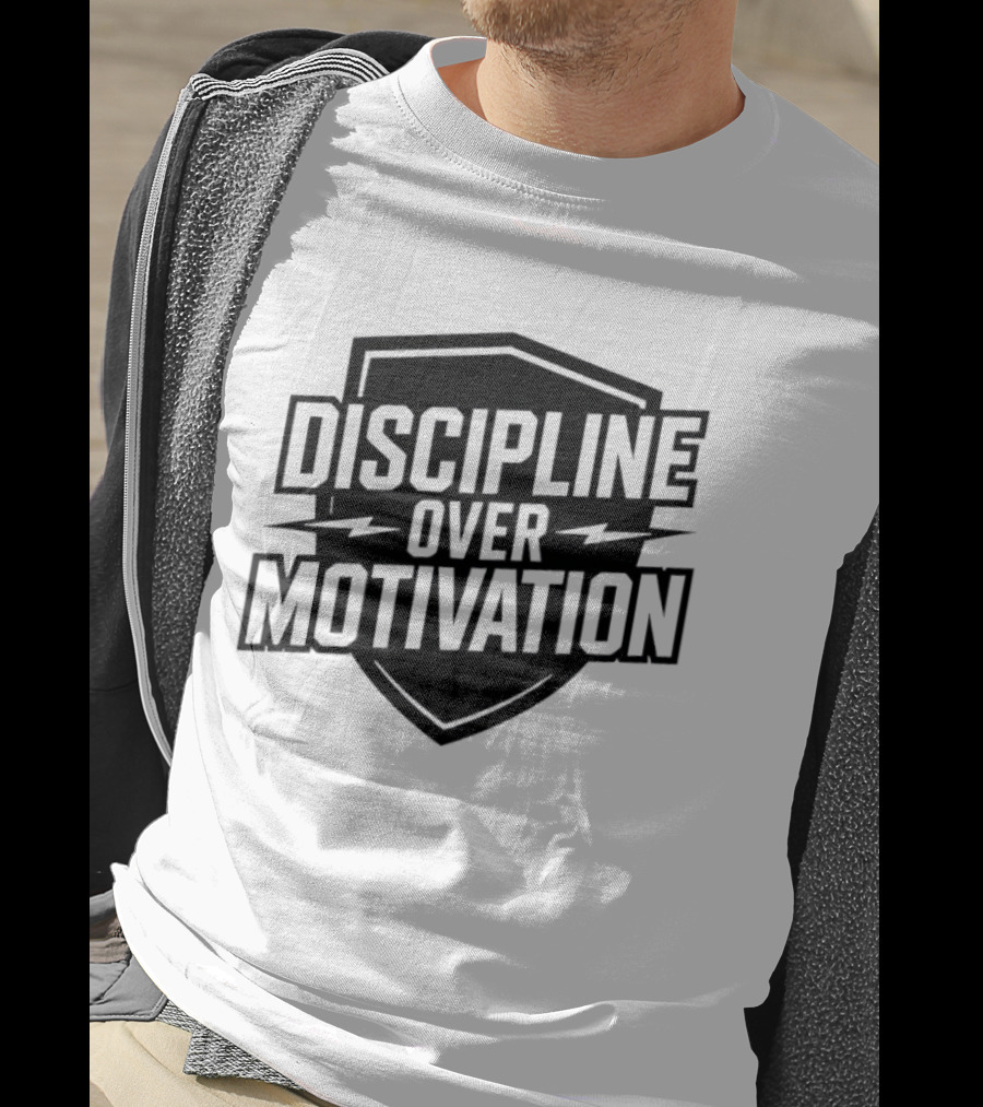 Discipline Over Motivation Fitness Motivational Athletic Shield T-Shirt