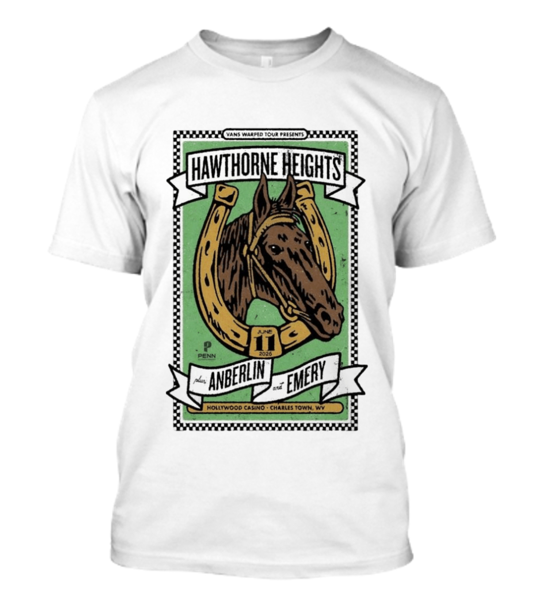 Vans Warped Tour Hawthorne Heights Anberlin Emery June 11 2026 Hollywood Casino Charles Town WV T-Shirt