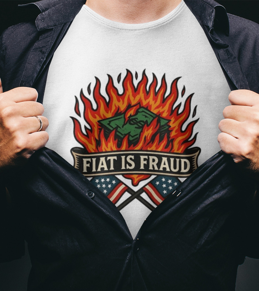 Fiat Is Fraud Money Burning Flames With United States Flags T-Shirt
