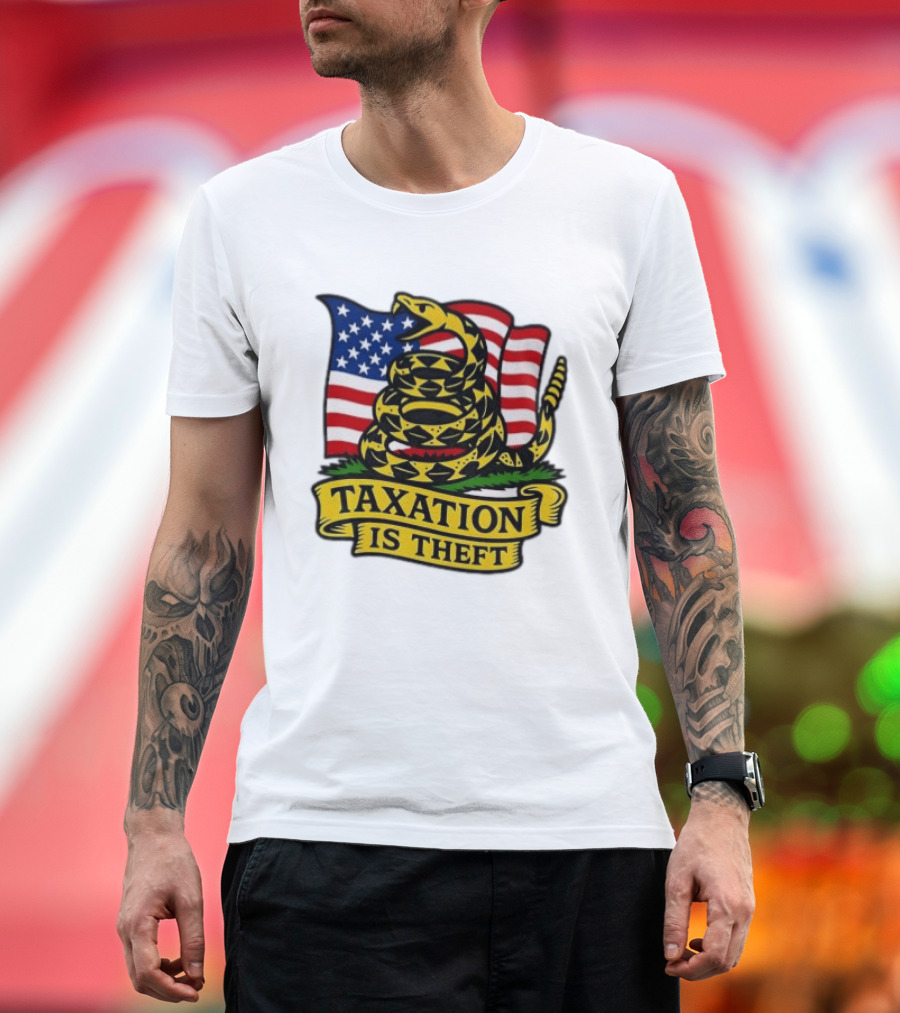 Taxation Is Theft Gadsden Flag American Flag Snake T-Shirt