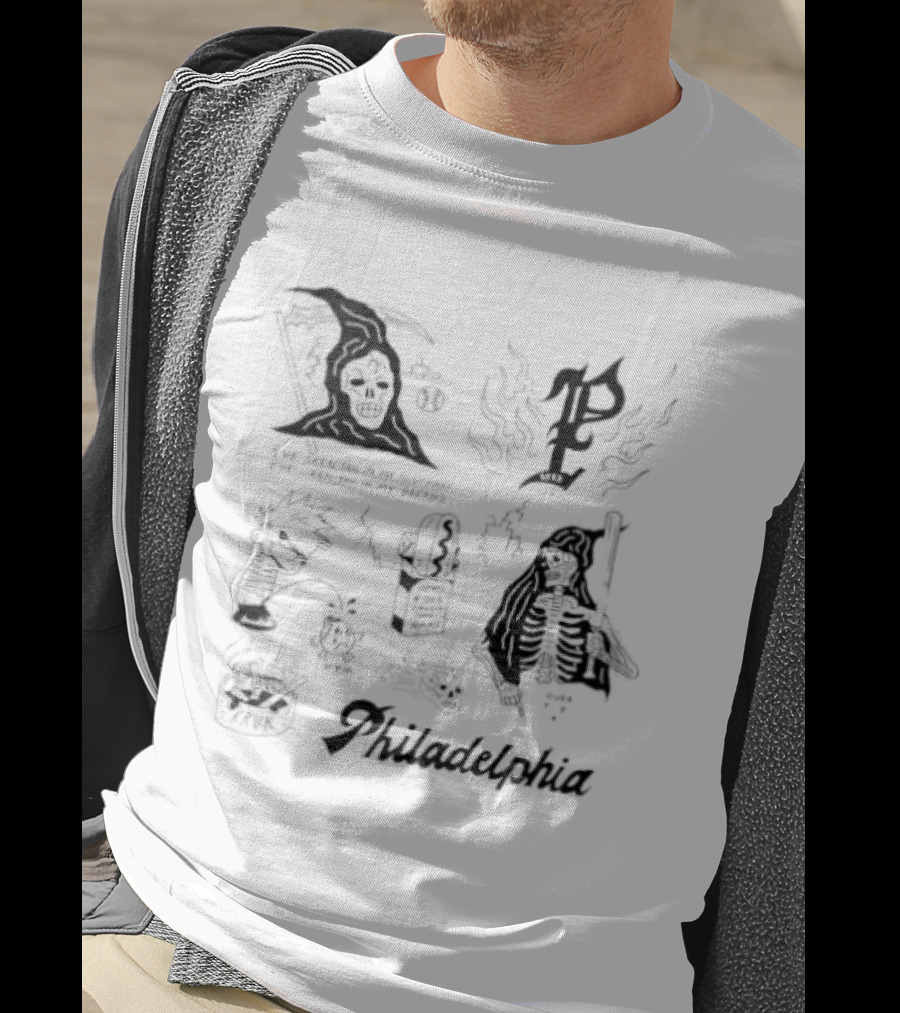 John Kruk Philadelphia Phillies MLB Nightmares Phillies Logo Wizard Skull Ghost T-Shirt