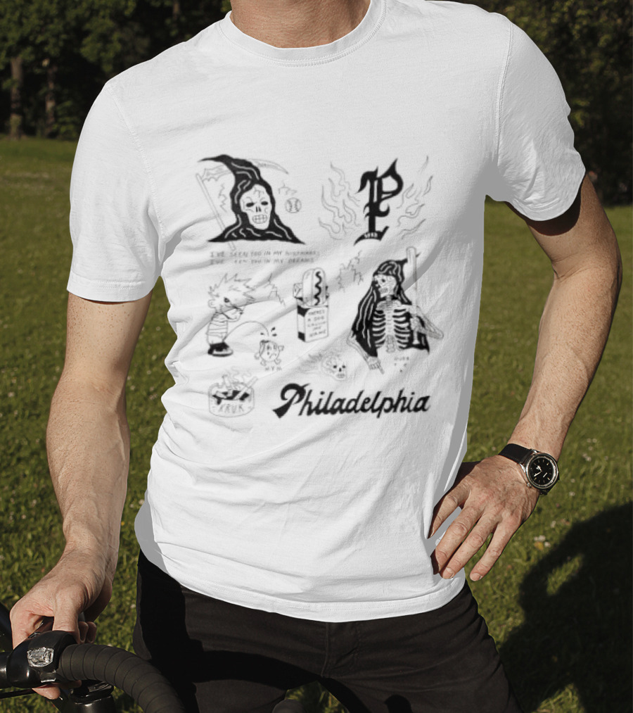 John Kruk Philadelphia Phillies MLB Nightmares Phillies Logo Wizard Skull Ghost T-Shirt