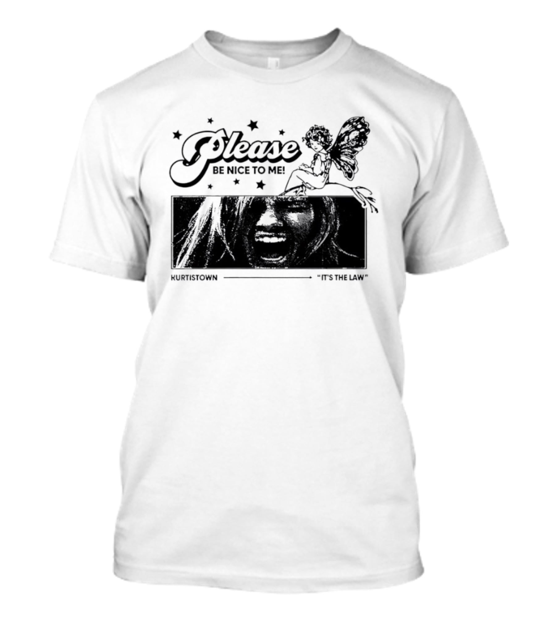 Kurt Cobain Nirvana Please Be Nice To Me Kurtistown Its The Law Butterfly Stars T-Shirt