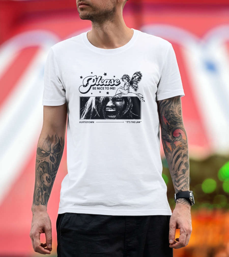 Kurt Cobain Nirvana Please Be Nice To Me Kurtistown Its The Law Butterfly Stars T-Shirt