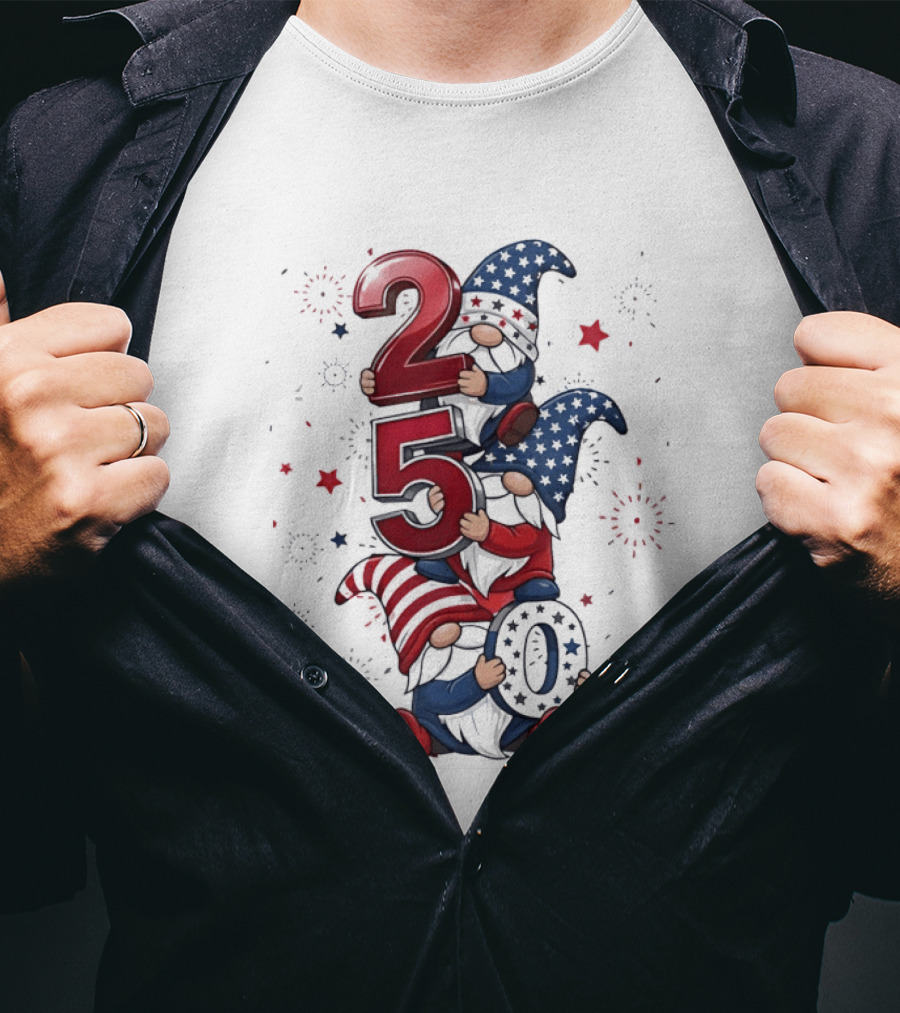 Patriotic Gnomes 250 Years Of Independence USA Fourth Of July Celebrations T-Shirt