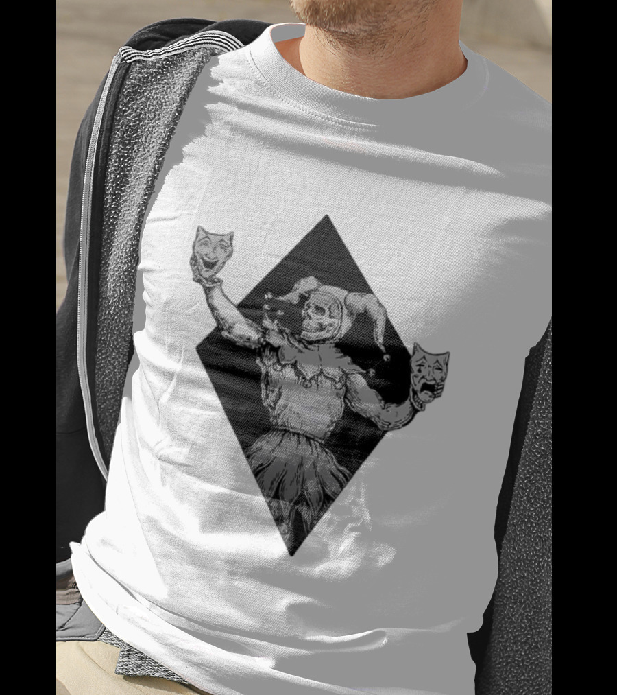 Skeleton Jester Holding Comedy And Tragedy Masks Medieval Gothic Costume T-Shirt