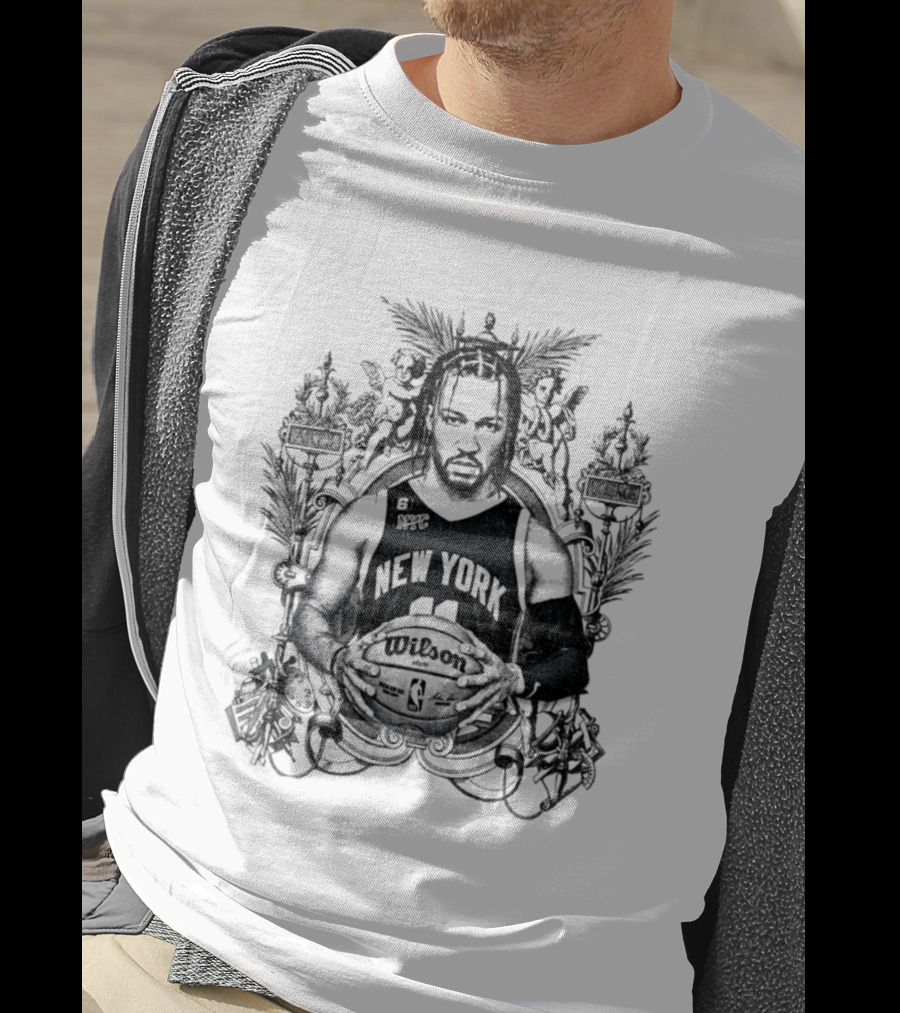 New York Knicks Jalen Brunson Charcoal Sketch Basketball Art Deco T-Shirt