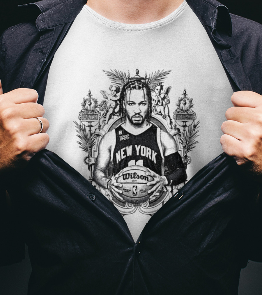 New York Knicks Jalen Brunson Charcoal Sketch Basketball Art Deco T-Shirt