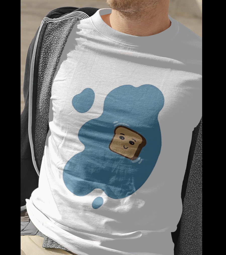 Floating Happy Toast Blue Puddle Cartoon Food Pun T-Shirt