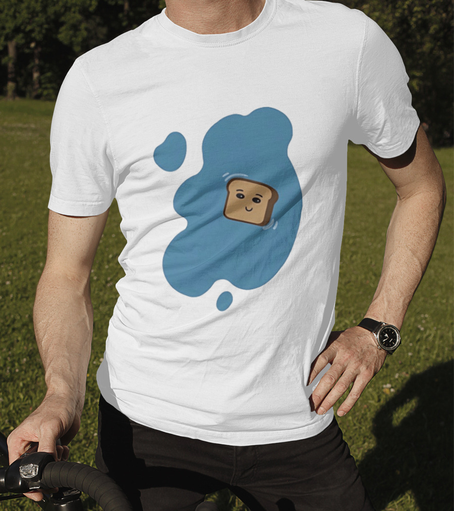 Floating Happy Toast Blue Puddle Cartoon Food Pun T-Shirt