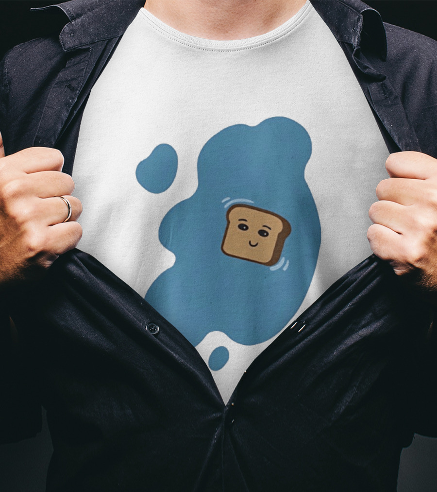 Floating Happy Toast Blue Puddle Cartoon Food Pun T-Shirt