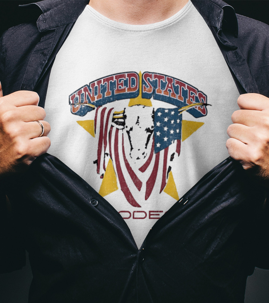 United States Rodeo Bull American Flag Yellow Star Country Western T-Shirt