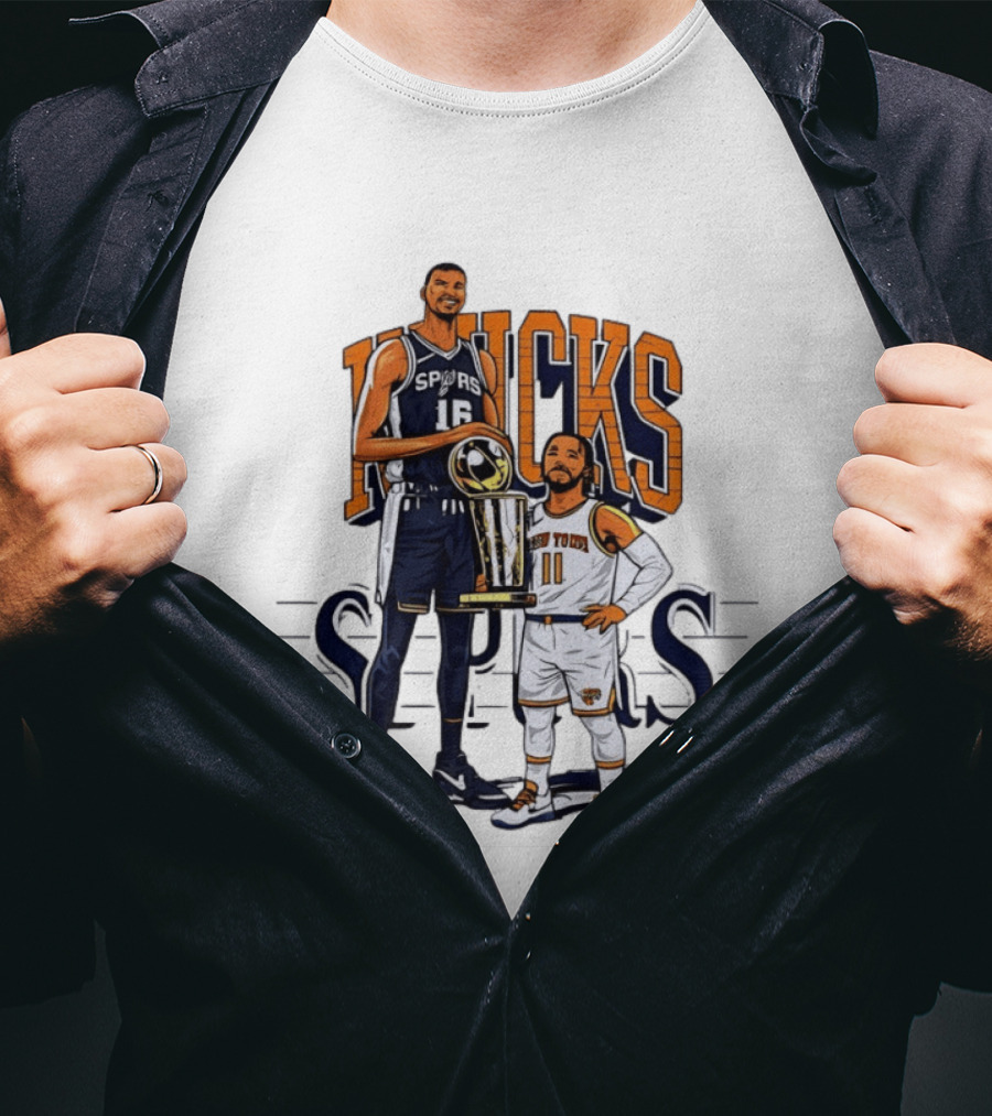 Victor Wembanyama Spurs Versus Jalen Brunson Knicks Trophy Size Gap T-Shirt