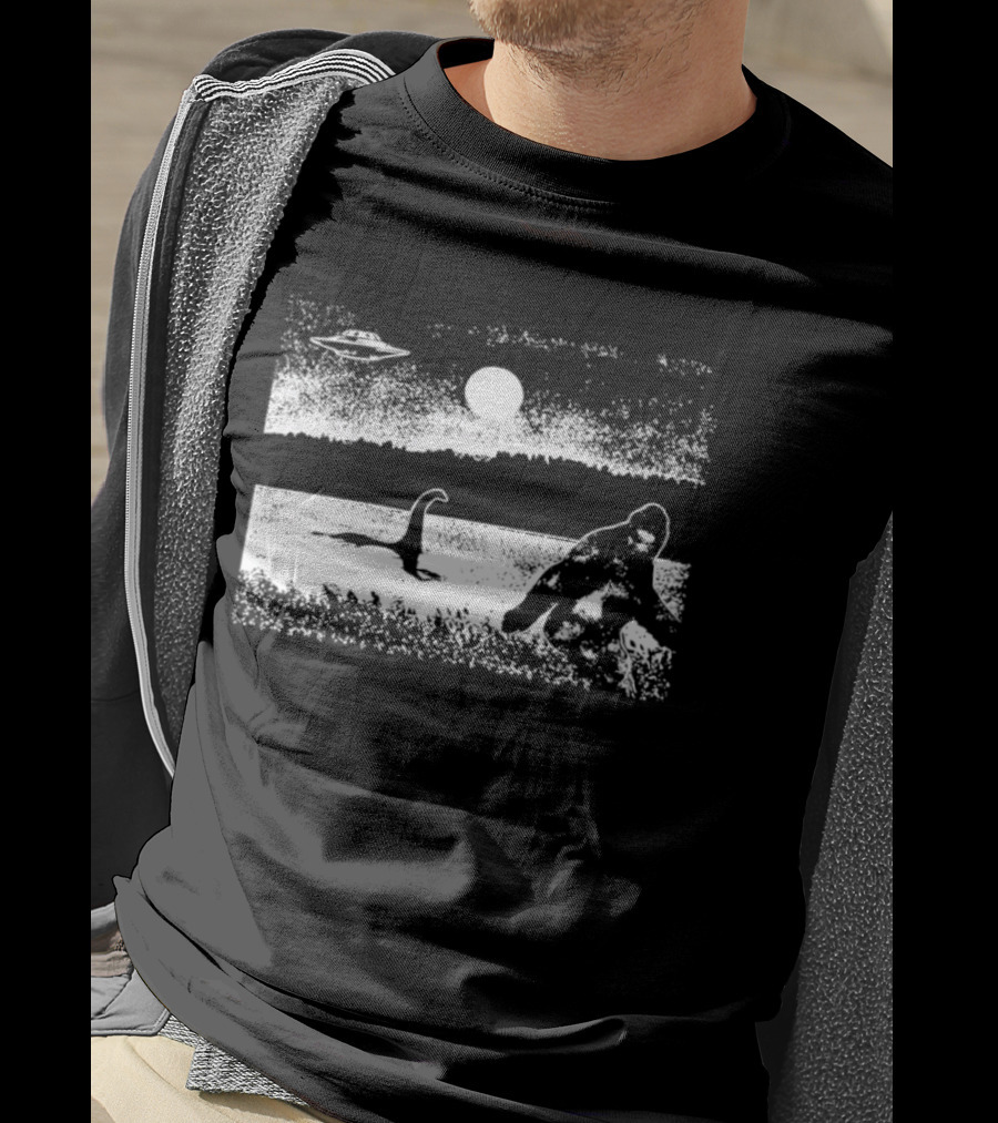 Bigfoot Nessie UFO Cryptid Creature Paranormal Mystery Nature Scene T-Shirt